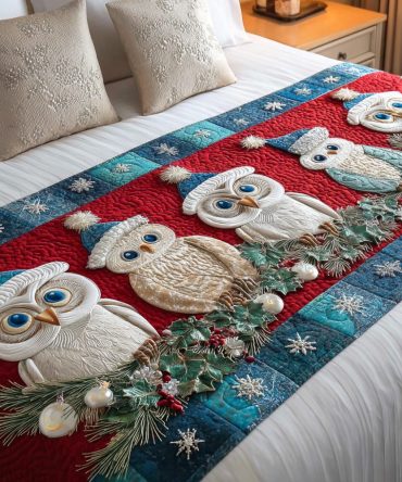 Holiday Forest Quilted Bed Runner — Festive Noel Accent Throw With Woodland Motif For Queen & King Beds, Seasonal Bedroom Decor