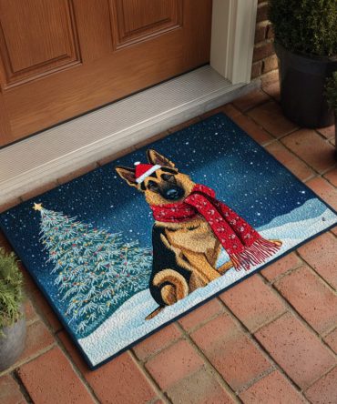 Noel German Shepherd Welcome Mat — Holiday Dog Door Rug, Durable Non-Slip Front Porch Mat, Festive Canine Gift For Pet Lovers