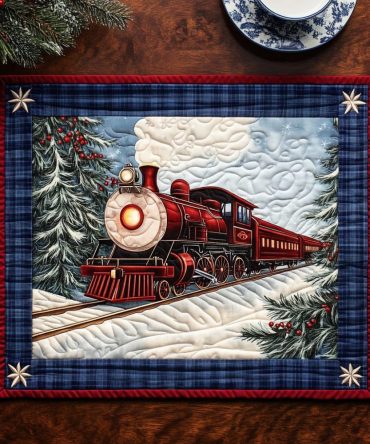 Festive Noel Train Quilted Placemat — Holiday Train Table Accent, Padded & Heat-Resistant, Machine-Washable For Christmas Entertaining