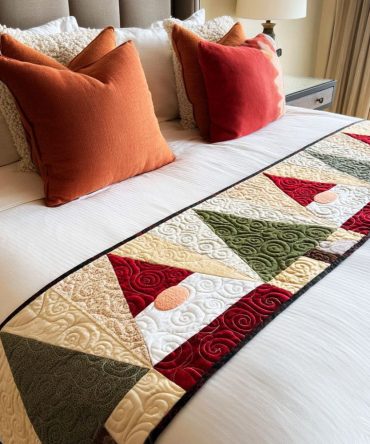 Nordic Gnome Quilted Bed Runner - Scandinavian Holiday Design With Handcrafted Charm, Reversible Quilted Accent For Festive Bedding