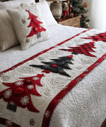 Nordic Noel Quilted Bed Scarf — Luxury Scandinavian Holiday Bed Runner, Modern Patterned Quilted Throw For Cozy Bedroom Styling & Guest Rooms