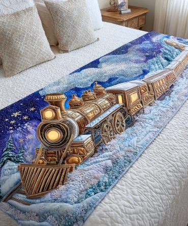 Northbound Express Quilted Bed Runner — Classic Winter Bedding Accent For Holiday Styling & Cozy Guest Spaces