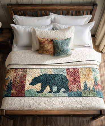 Northwood Nights Quilted Bed Scarf — Dark Forest Quilted Bed Runner For Cozy Cabin Ambiance, Durable Cotton & Reversible Design