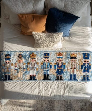 Nutcracker Line Quilted Bed Runner - Elegant Holiday Toy Soldier Design, Luxury Quilted Foot Throw For Christmas Bedroom Decor