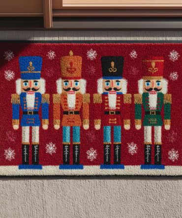 Classic Nutcracker Row Holiday Welcome Mat — Festive Front Door Doormat, Durable Outdoor/Indoor Non-Slip Christmas Rug For Porch & Entry