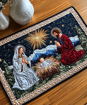O Holy Night Reflections Quilted Placemat — Elegant Christmas Table Placemat With Subtle Metallic Accents For Festive Dining