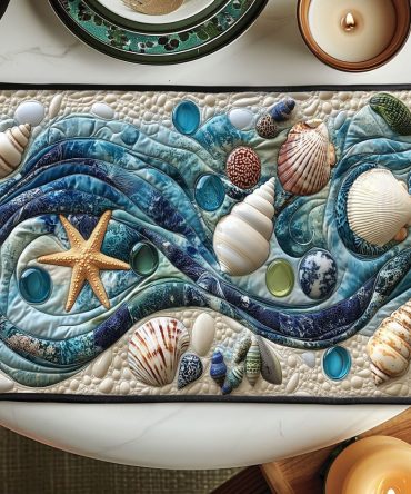 Ocean Waves Quilted Placemat — Coastal Nautical Table Accent For Beach House Dining, Soothing Blue Sea-Inspired Design
