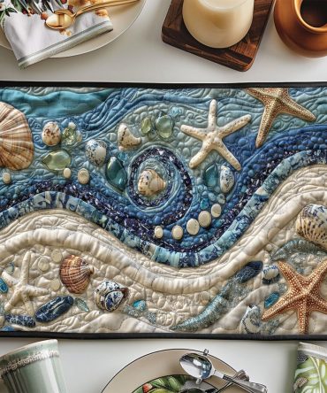 Ocean Waves Quilted Placemat — Coastal Dining Mat With Nautical Print, Durable Quilting, Machine-Washable For Beachy Table Settings