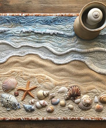Ocean Breeze Quilted Placemat — Coastal Blue Seascape Table Mat, Quilted Cotton Blend, Durable & Machine Washable for Beach House Vibes