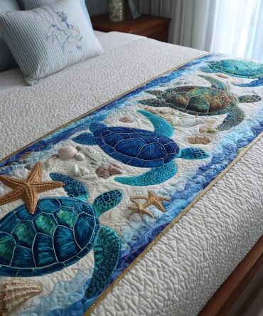 Ocean Drift Quilted Bed Runner — Calm Nautical Bedding Accent, Blue-Toned Quilted Throw To Refresh Your Bedroom Palette