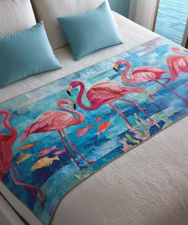 Ocean Stroll Coastal Quilted Bed Runner — Serene Blue Bed Scarf With Subtle Nautical Motifs, Plush Quilting, Easy-Care Accent