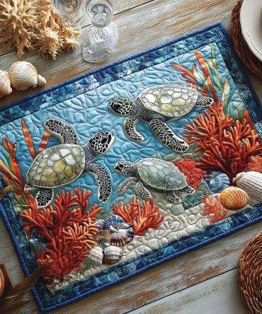 Ocean Voyager Quilted Place Mat - Nautical Table Mat with Deep Blue Waves for Stylish Coastal Dining & Everyday Use
