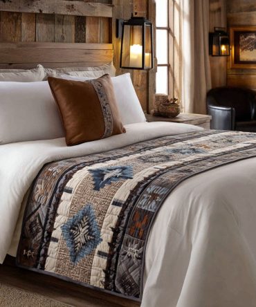 Outlaw Charm Quilted Bed Scarf — Western Bandana-Inspired Bed Runner, Rustic Cowboy Bedding Accent For Lodge, Ranch Or Southwestern Interiors