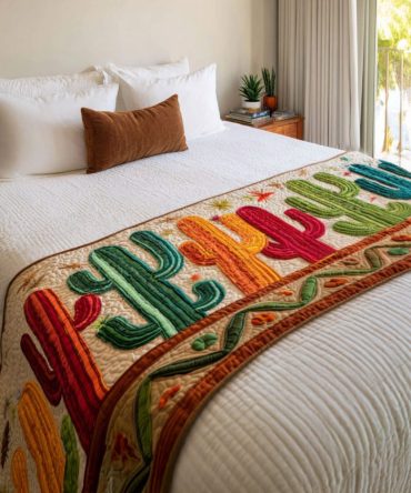 Painted Desert Blossoms Quilted Bed Runner – Warm Southwestern Floral Pattern, Soft Quilting For Cozy Bedroom & Living Room Accents