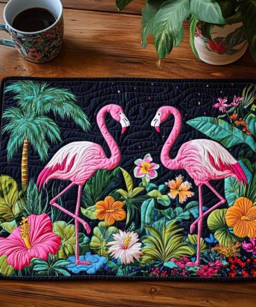 Paradise Pair Tropical Quilted Placemat — Colorful Island Bird Table Mat, Coastal Kitchen & Dining Decor, Easy-Care Accent