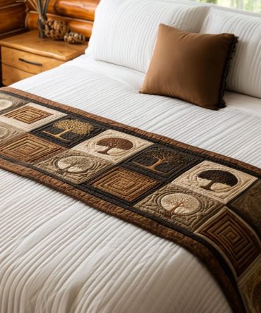 Parthenon Tree Quilted Bed Runner — Timeless Heritage Design, Elegant Quilted Scarf For Classic & Modern Bedrooms