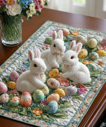 Pastel Bunny Bloom Spring Quilted Placemat - Soft Bunny & Floral Print, Gentle Cotton, Kid-Safe & Machine Washable Table Mat For Easter