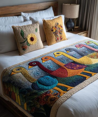 Farmhouse Patchwork Quilted Bed Runner - Rustic Cotton Blend Foot-Of-Bed Accent For Cozy Country & Cottage Bedroom Decor - Easy-Care