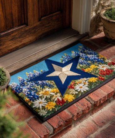 Texas Patriotic Floral Welcome Doormat – Heavy-Duty Coir Porch Mat With Lone Star Bloom Design, Weatherproof & Non-Slip For Outdoor Entryways
