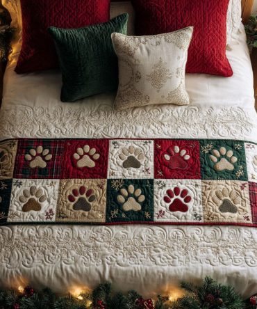 Paw Quiltline Quilted Bed Runner — Modern Patch Quilting With Subtle Paw Motifs For Sleek Yet Cozy Bedroom Styling