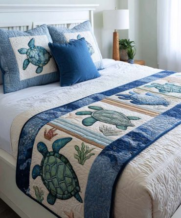 Coastal Shell Luxury Quilted Bed Scarf & Decorative Runner — Soft Cotton Blend, Reversible Beach-Themed Accent For Queen/King Beds