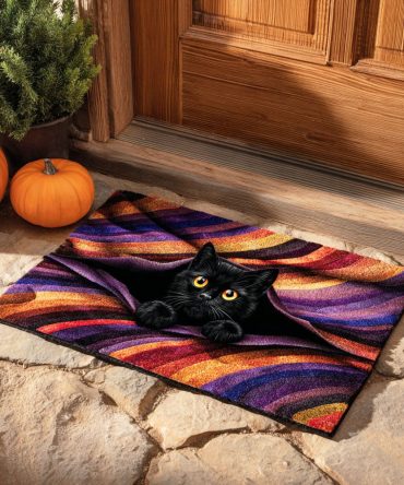 Peeking Cat Moon Entry Mat — Charming Outdoor/Indoor Doormat With Crescent Moon Cat Design, Non-Slip Welcome Rug For Homes