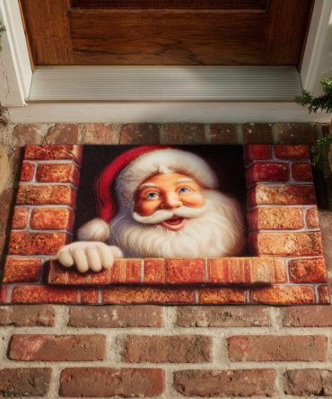 Peeking Santa Welcome Mat - Charming Holiday Doormat For Doorstep, Non-Slip Outdoor/Indoor Christmas Mat, Durable Festive Porch Decor