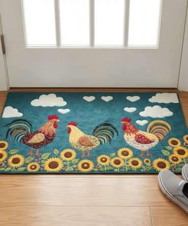 Peppy Poultry Welcome Mat — Farmhouse Chicken Door Rug, Colorful Poultry Design For Kitchen Or Porch, Durable Dirt-Trapping & Non-Slip
