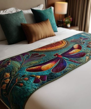 Petal Flight Quilted Bed Runner - Floral Quilted Bedding Accent, Lightweight Decorative Foot Throw For Spring & Summer Bedrooms, Boho Chic