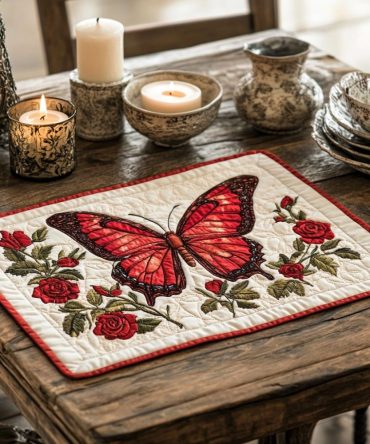 Petal Flight Floral Quilted Placemat — Premium Machine-Washable Table Mat for Dining, Heat-Resistant & Decorative