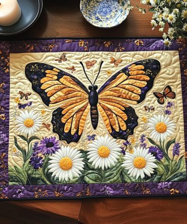 Petal Flight Quilted Placemat — Delicate Petal & Butterfly Dining Mat, Soft Quilted Table Accent for Everyday Use, Machine-Washable & Durable