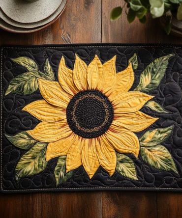 Petal Glow Quilted Place Mat — Radiant Floral Quilted Table Mat, Soft Padded Cotton-Blend, Easy-Care Machine-Washable for Elegant Everyday Dining