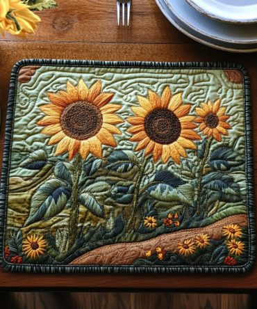 Petals of Joy Quilted Table Placemat — Floral Cotton Trivet for Elegant Dining, Brunch & Garden Parties