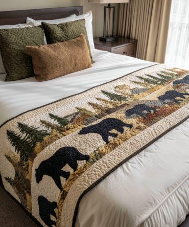 Pine Ridge Quilted Bed Scarf — Classic Pine & Ridge Motif Cotton Bed Runner For Lodge-Style Bedrooms, Reversible & Easy-Care
