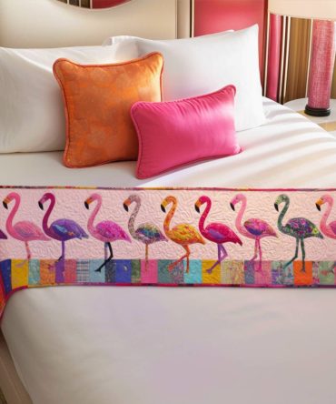 Pink Horizon Quilted Bed Runner — Subtle Ombre Decorative Bed Scarf For Queen & King, Lightweight Cotton-Blend, Reversible Style