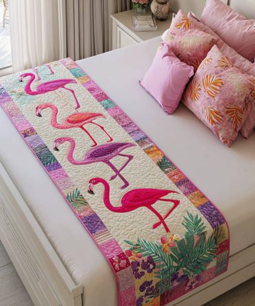Vibrant Parade Quilted Bed Runner — Bold Pink Decorative Bed Scarf For Queen & King, Padded Cotton-Blend, Reversible & Washable