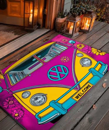 Pink Retro Camper Door Mat – Vibrant Vintage Van Welcome Rug, Durable Outdoor Porch Mat For Feminine Boho & Cottage Style Entrances