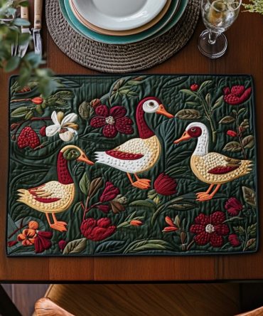 Playful Duck Quilted Placemat Set — Bright, Fun Table Accents with Padded Cotton, Easy-Care & Slip-Resistant Backing for Everyday Use