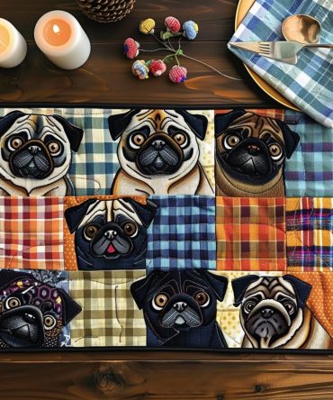 Playful Pugs Quilted Placemat — Whimsical Pug Design for Bright Table Settings, Durable Quilting, Machine-Washable & Ideal Pet-Lover Gift