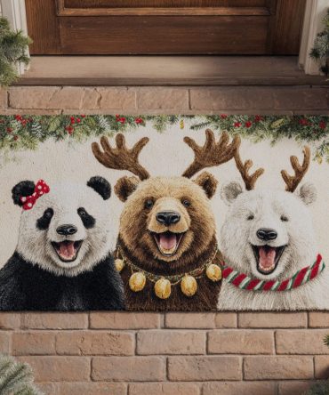 Playful Bear Trio Welcome Mat - Cute Outdoor Front Door Rug With Three Bears, Durable Weather-Resistant Non-Slip Porch Mat