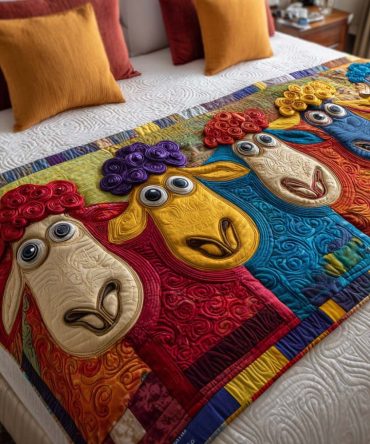 Playful Flock Quilted Bed Runner — Charming Animal-Themed Throw For Kids, Soft Decorative Runner For Beds, Benches & Sofas