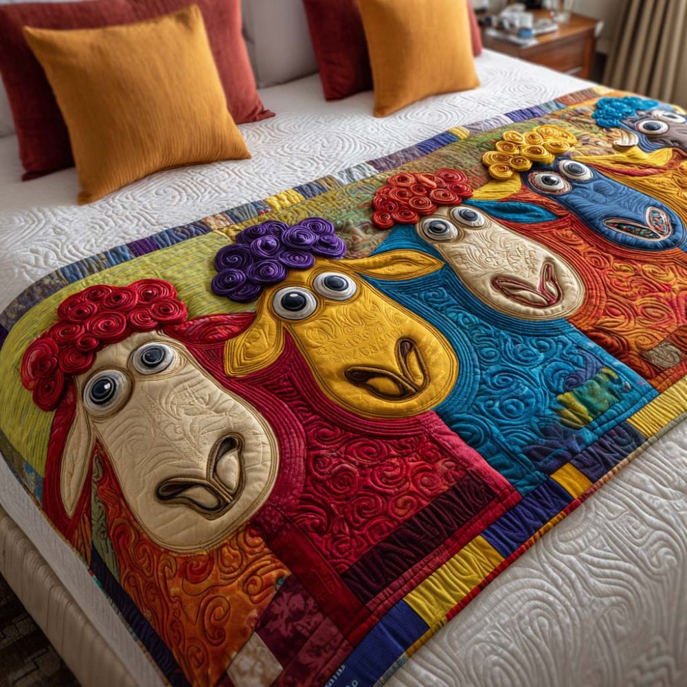 Playful Flock Quilted Bed Runner — Charming Animal-Themed Throw For Kids, Soft Decorative Runner For Beds, Benches & Sofas
