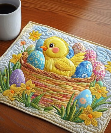 Playful Hops Quilted Table Placemat — Cheerful Hops & Floral Dining Protector, Country Kitchen Accent for Everyday Meals & Gatherings