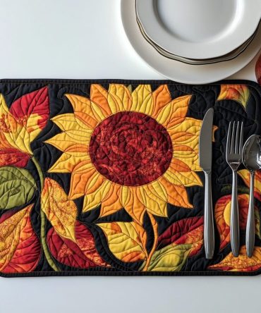 Playful Sunflowers Kid-Friendly Quilted Placemat - Cheerful Floral Design, Soft Cotton, Machine Washable & Stain-Resistant Table Protector