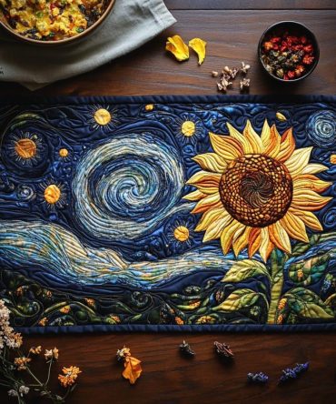 Playful Sunflowers Quilted Placemat — Cheerful Floral Table Mat, Durable 12X18 Cotton Quilted Accent For Kitchens & Dining Rooms