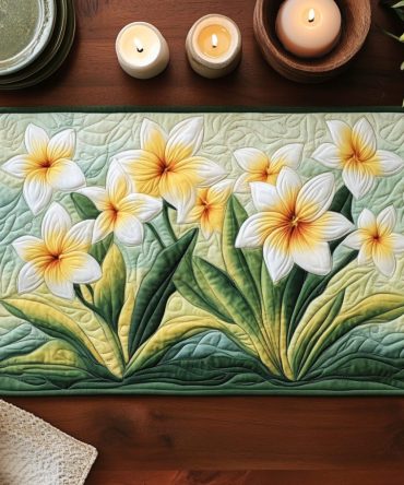 Plumeria Blooms Quilted Placemat — Tropical Island Floral Table Mat, Soft Quilting, Vibrant Colors, Machine Washable, Perfect For Luau, Patio Or Beach-Themed Dining