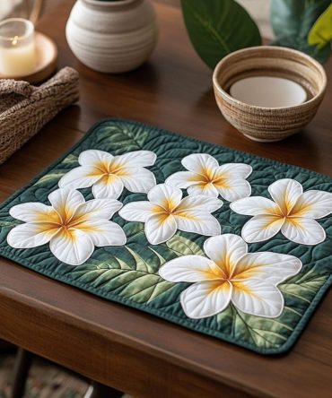 Plumeria Bloom Quilted Placemat — Tropical Floral Table Mat, Soft Quilting, Machine-Washable, Bright Island-Inspired Dining Accent