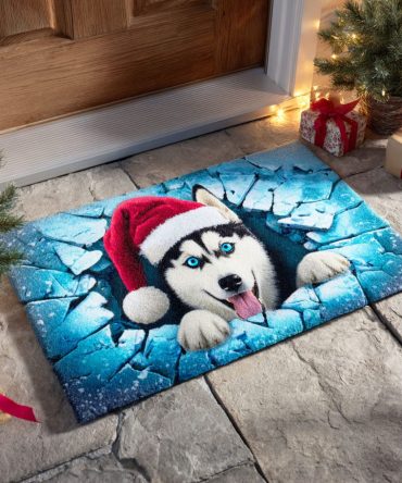 Cozy Polar Paw Dog Doormat: Durable Coir Welcome Mat For Winter Entryway, Non-Slip Backing & Pet-Friendly Holiday Accent