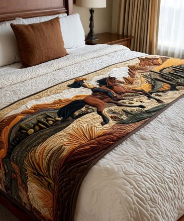 Prairie Echo Quilted Bed Runner — Country Chic Bedding Accent, Soft Quilted Scarf For Cozy, Layered Bedroom Style