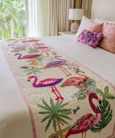 Feather Elegance Quilted Bed Runner — Luxury Decorative Bed Scarf For Queen & King, Reversible Cotton-Blend, Machine-Washable